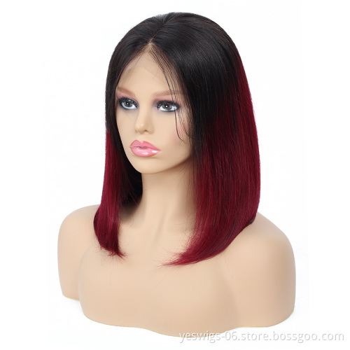 Wholesale 1b/99j Short Bob Wig Brazilian Human Hair Colored Lace Front Wigs for Black Women